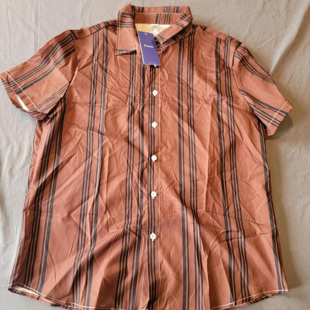Dress Shirt, Men's, Brown/Black Stripes, Floerns,XL, New With Tags